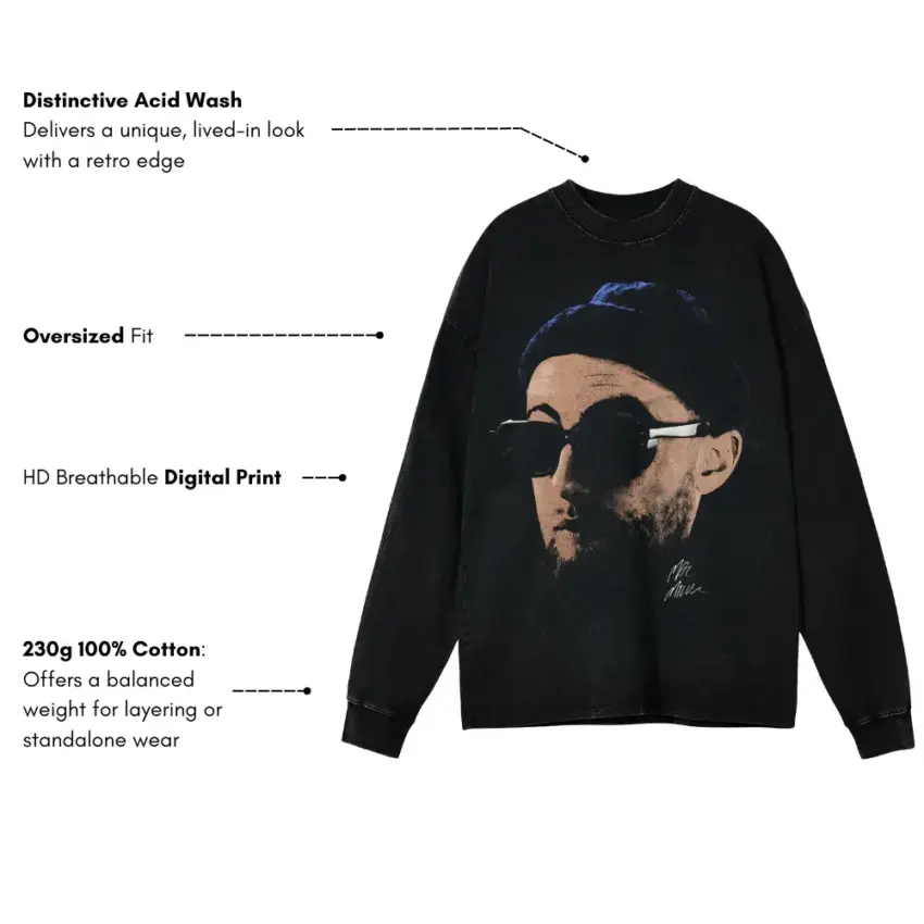 Mac Miller Self Care Aicd Wash Oversized Long Sleeve Shirt - Image 5
