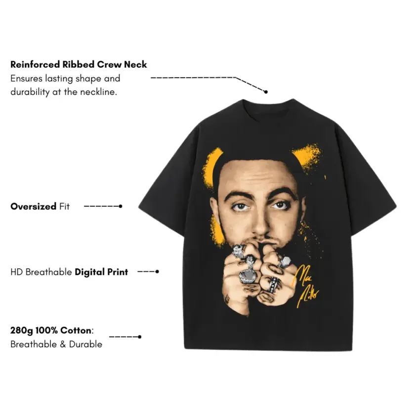 Mac Miller Tribute Heavyweight Oversized Black Graphic Tee - Image 5