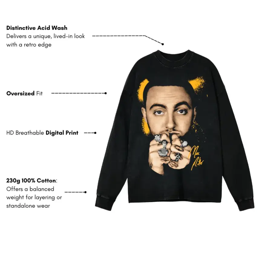 Mac Miller Tribute Aicd Wash Oversized Long Sleeve Shirt - Image 5