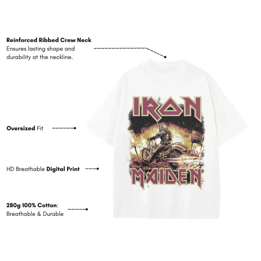 Maiden England Heavyweight Oversized White Graphic Tee - Image 5