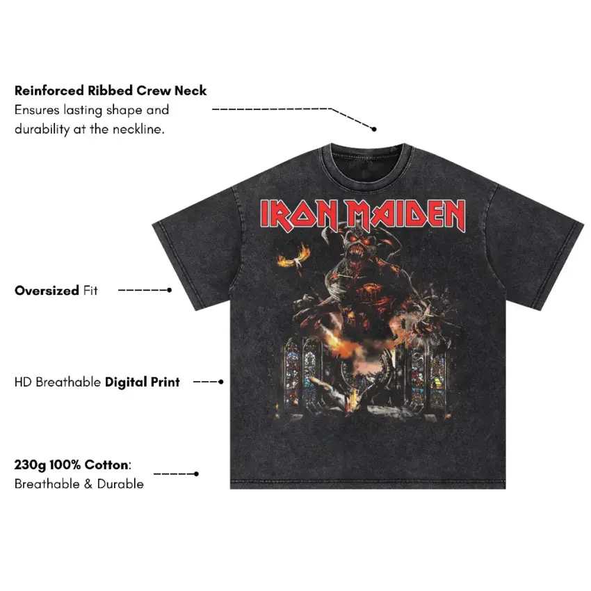 Maiden Live After Death Oversized Acid Wash T-shirt - Image 5