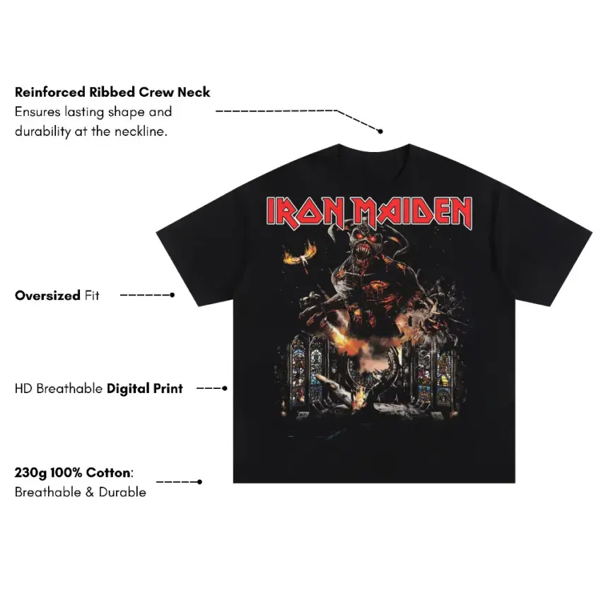 Maiden Live After Death Oversized Black Graphic Tee - Image 5