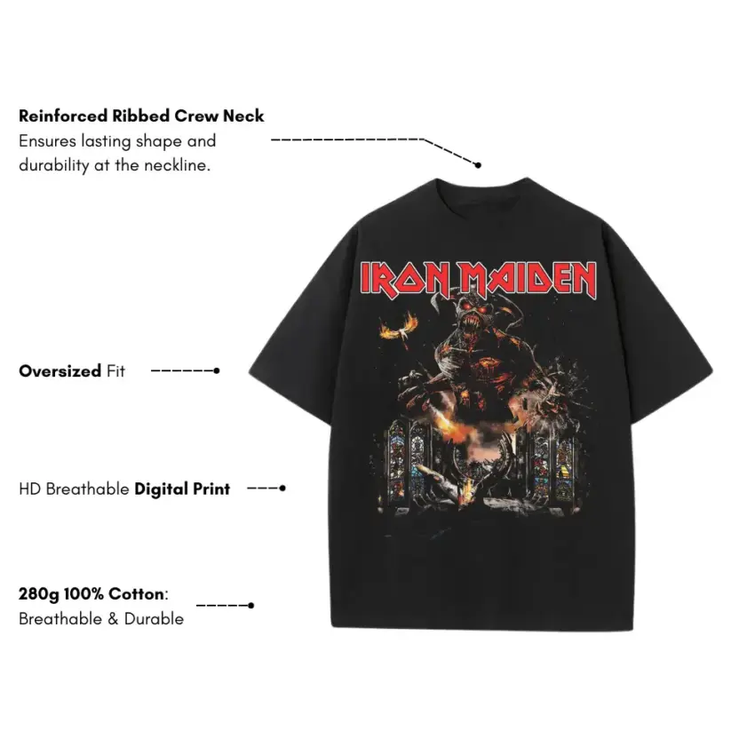 Maiden Live After Death Heavyweight Oversized Black Graphic Tee - Image 5
