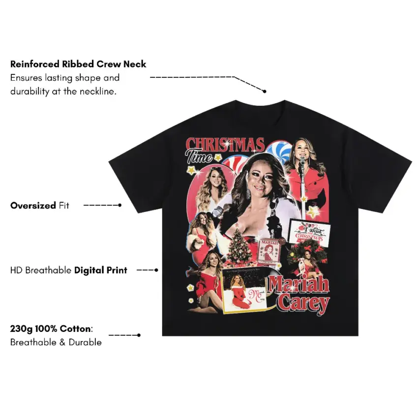 Mariah Carey Christmas Oversized Black Graphic Tee - Image 5