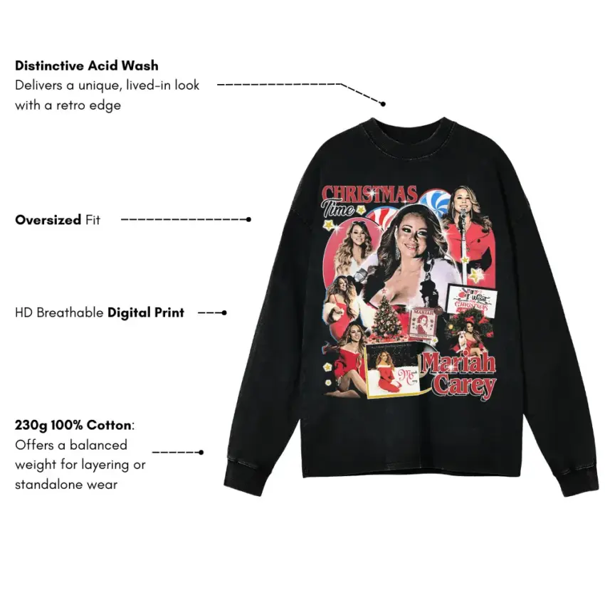 Mariah Carey Christmas Aicd Wash Oversized Long Sleeve Shirt - Image 5