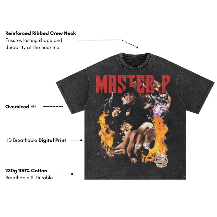 Master P No Limit Soldier Oversized Acid Wash T-shirt - Image 5