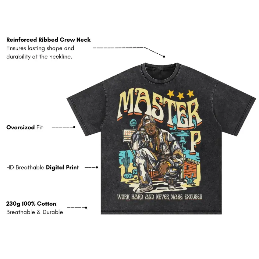 Master P Work Hard Oversized Acid Wash T-shirt - Image 5