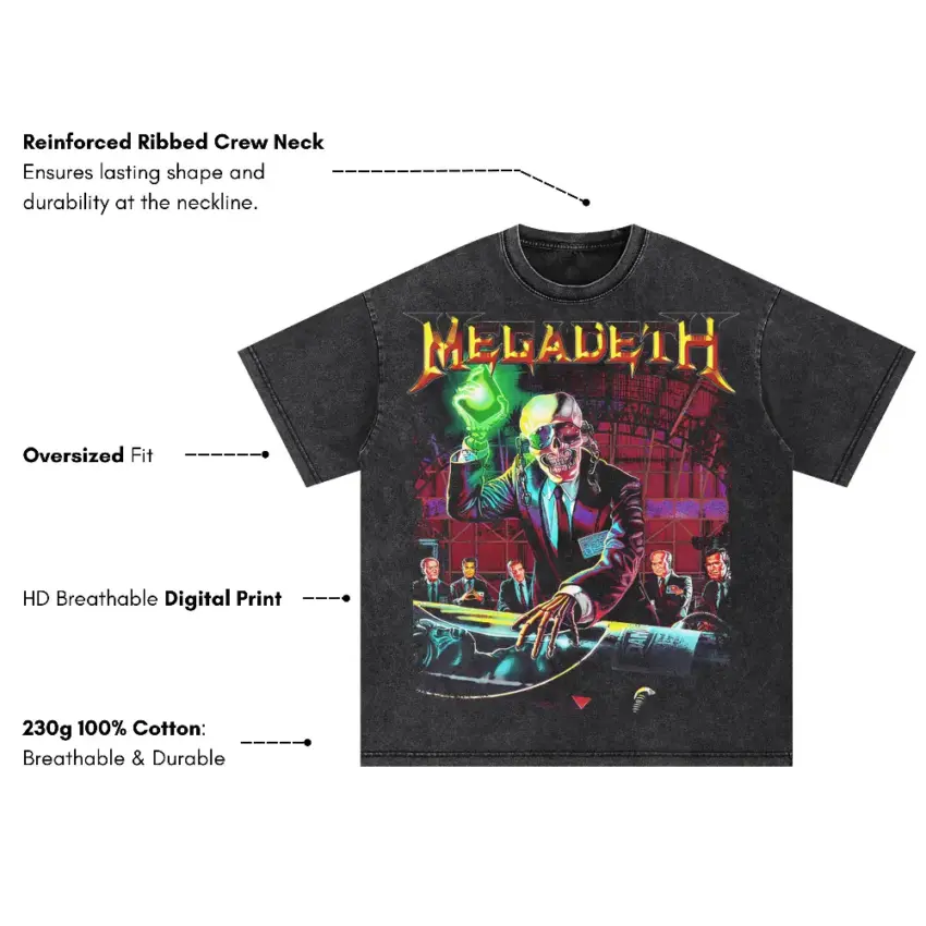 Megadeth Vic Rattlehead Oversized Acid Wash T-shirt - Image 5