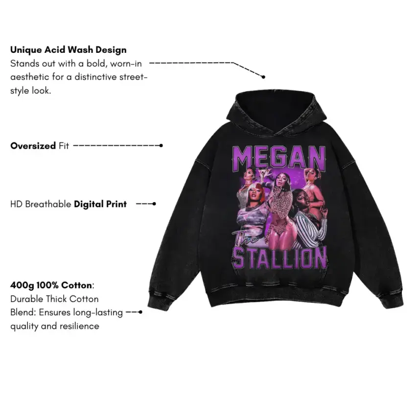 Megan Thee Stallion Hot Girl Aicd Wash Oversized Hoodie - Image 5