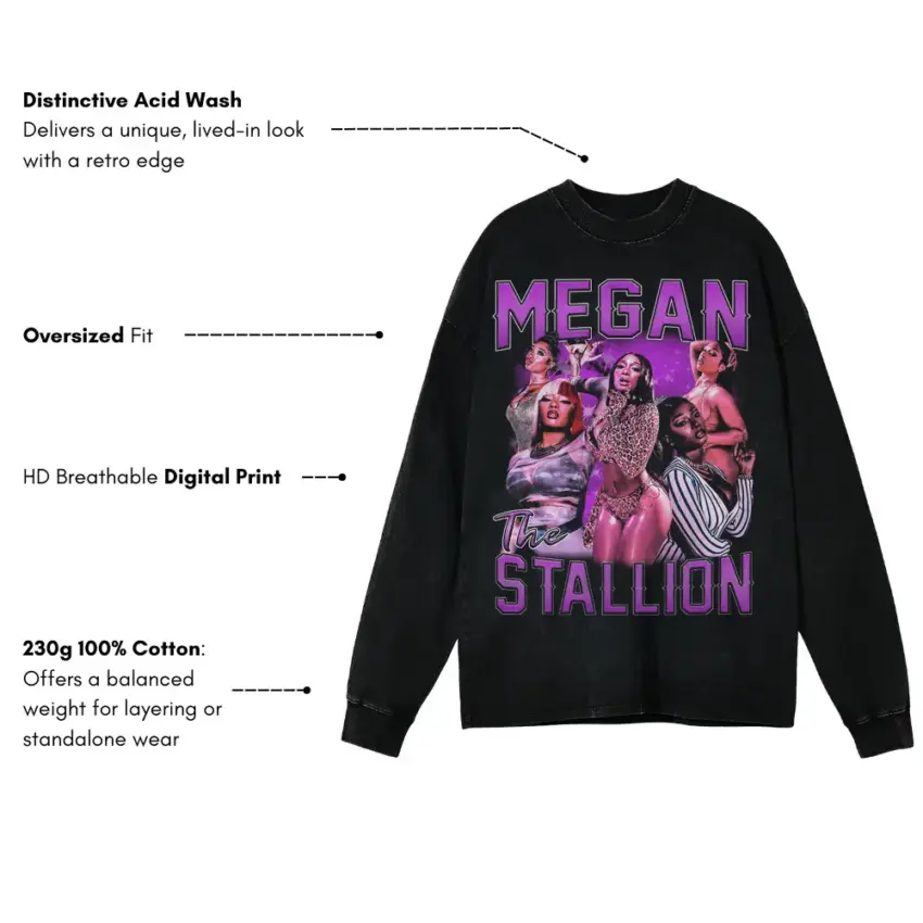 Megan Thee Stallion Hot Girl Aicd Wash Oversized Long Sleeve Shirt - Image 5