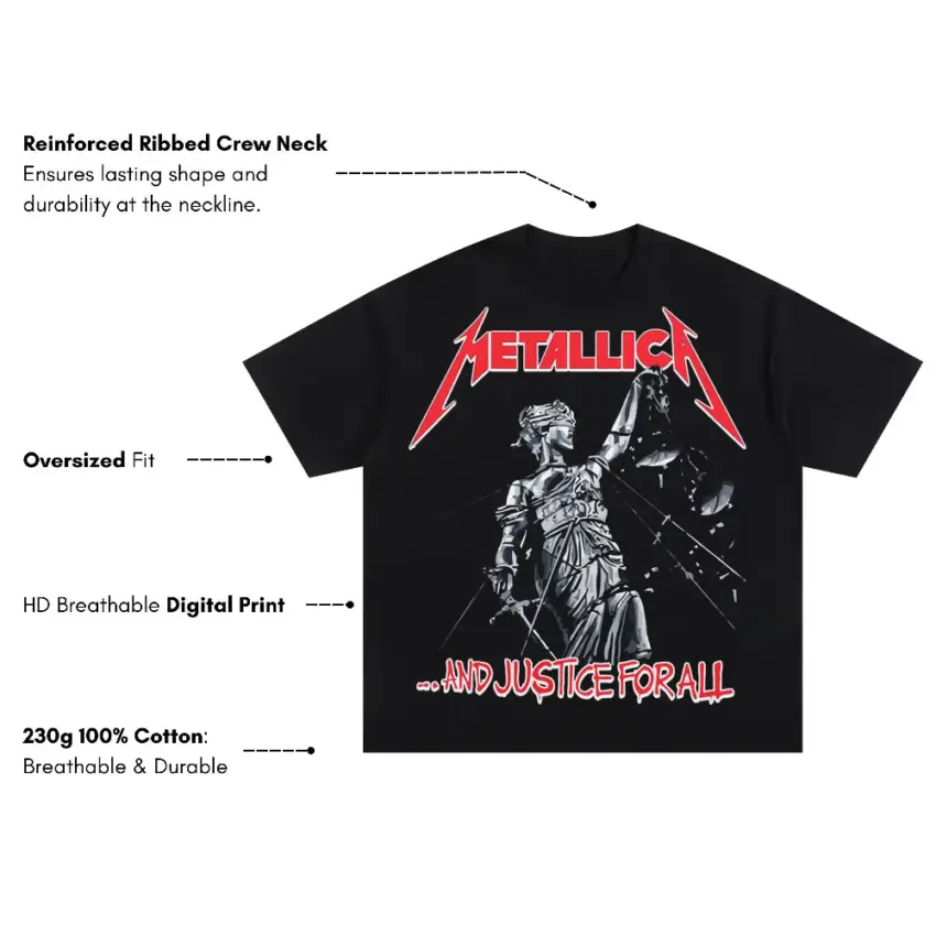 Metallica And Justice For All Oversized Black Graphic Tee - Image 5