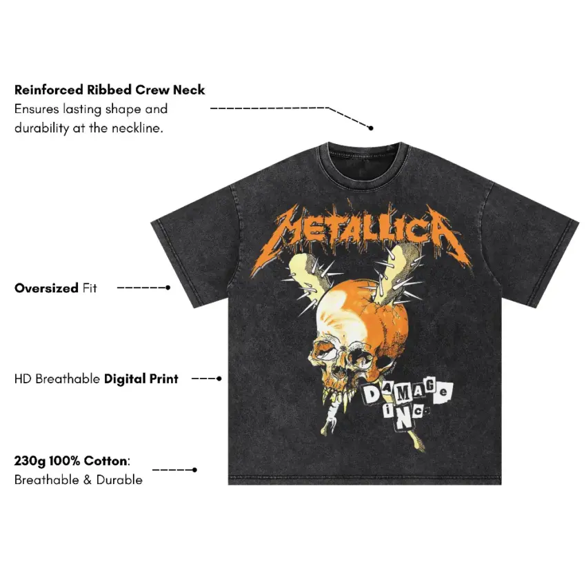 Metallica Damage Inc Oversized Acid Wash T-shirt - Image 5