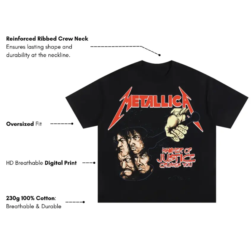 Metallica Puppets Crew Oversized Black Graphic Tee - Image 5