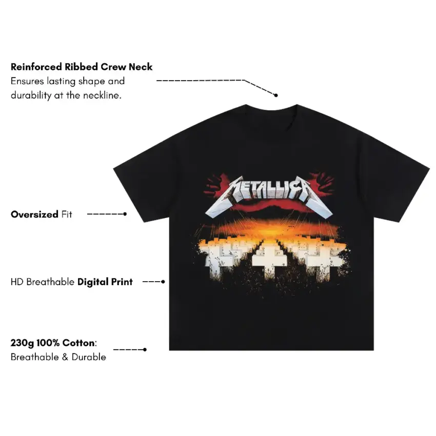 Metallica Ride The Lightning Art Oversized Black Graphic Tee - Image 5