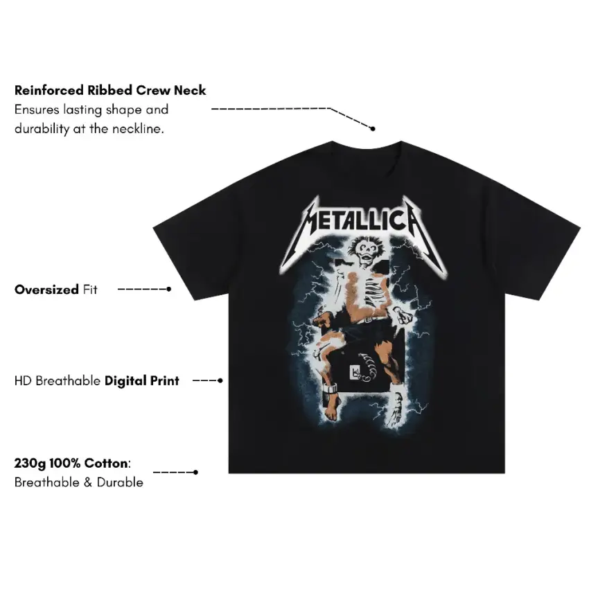 Metallica Ride The Lightning Oversized Black Graphic Tee - Image 5