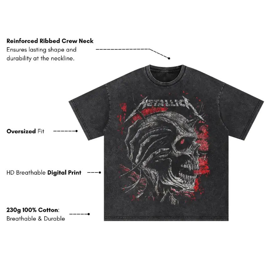 Metallica Screaming Skull Oversized Acid Wash T-shirt - Image 5