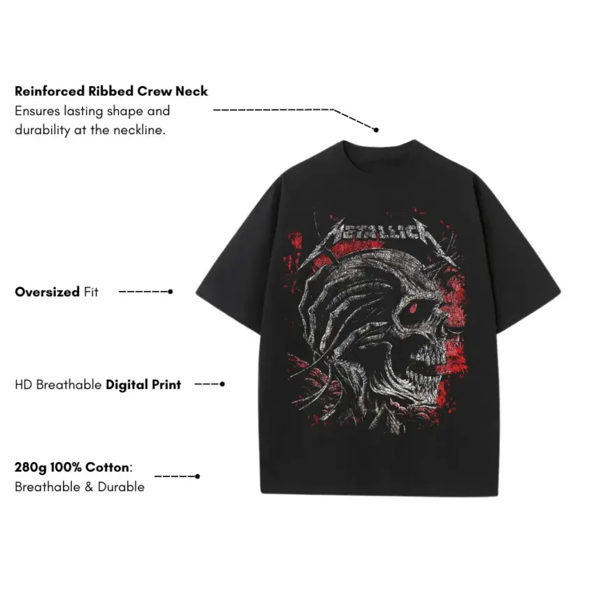 Metallica Screaming Skull Heavyweight Oversized Black Graphic Tee - Image 5