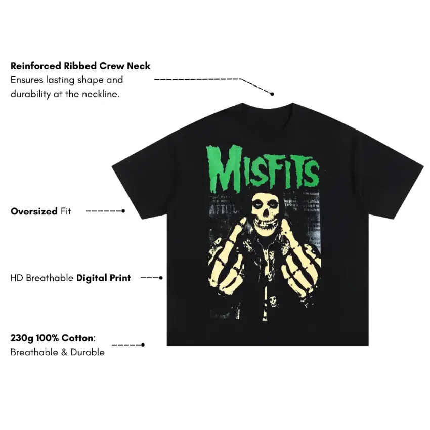 Misfits Fiend Club Oversized Black Graphic Tee - Image 5