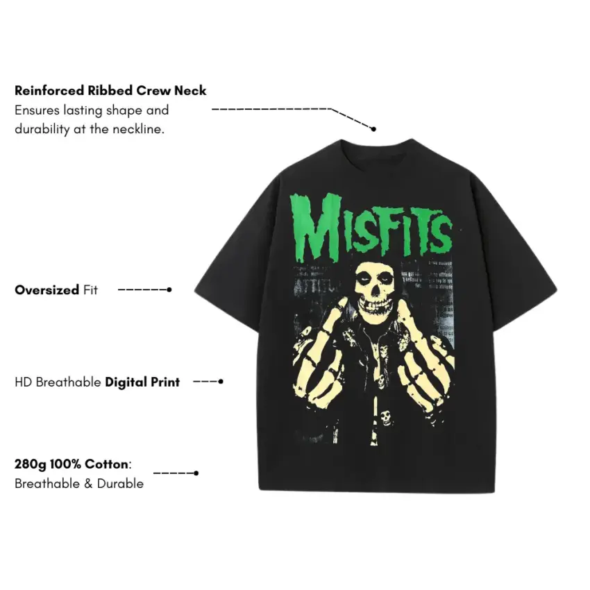 Misfits Fiend Club Heavyweight Oversized Black Graphic Tee - Image 5