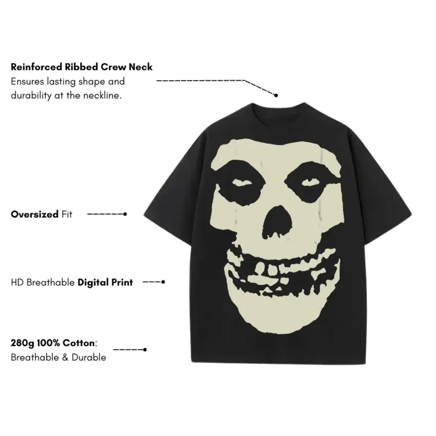 Misfits Fiend Skull Heavyweight Oversized Black Graphic Tee - Image 5