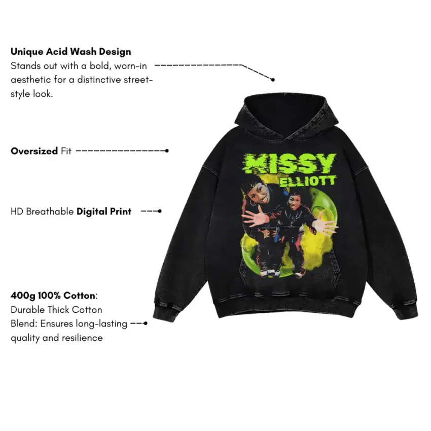 Missy Elliott Supa Dupa Fly Aicd Wash Oversized Hoodie - Image 5