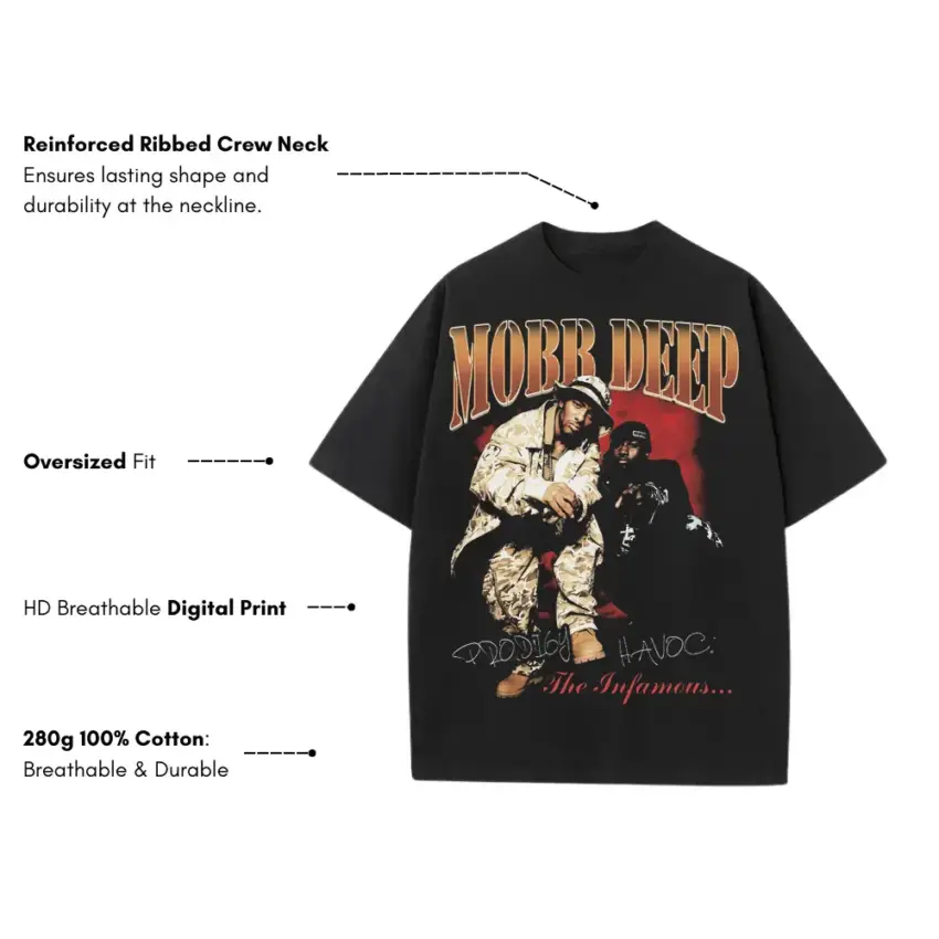 Mobb Deep The Infamous Heavyweight Oversized Black Graphic Tee - Image 5