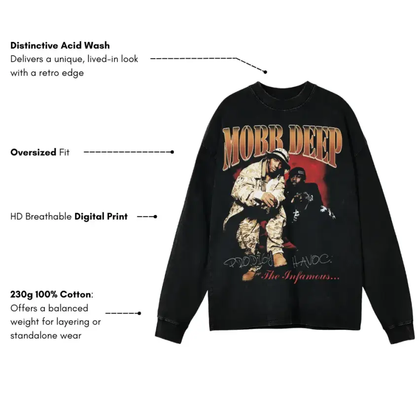 Mobb Deep The Infamous Aicd Wash Oversized Long Sleeve Shirt - Image 5