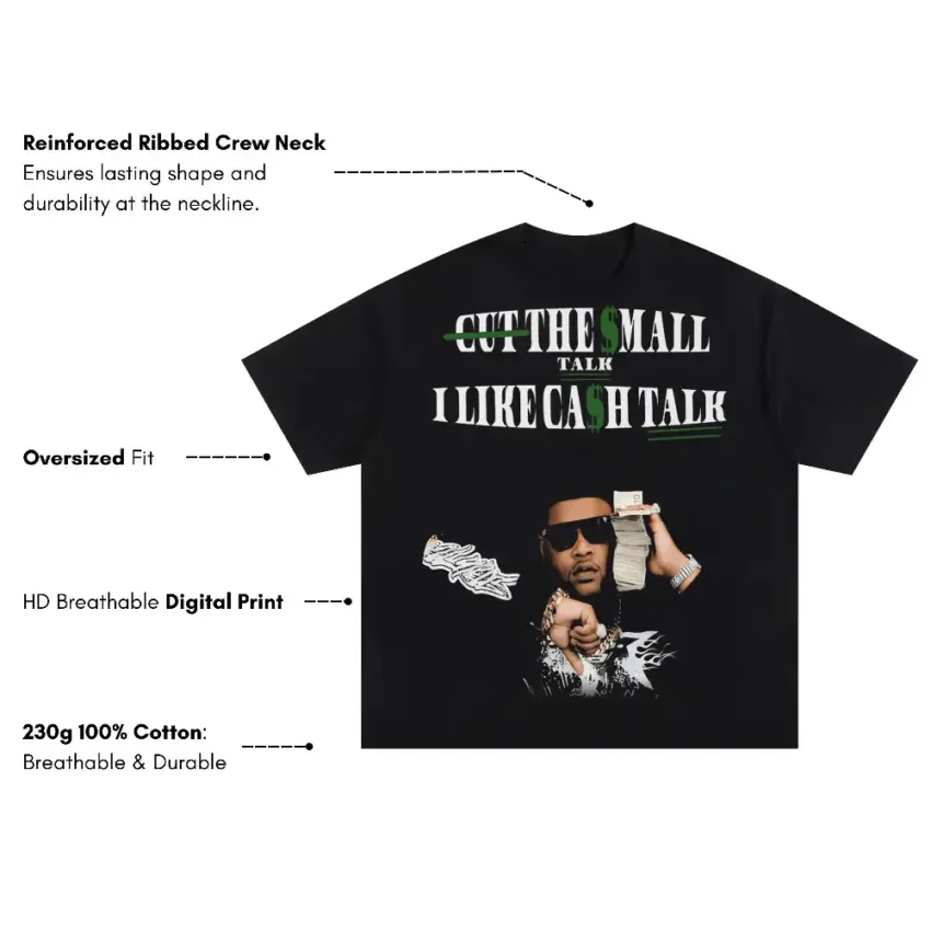 Moneybagg Cash Talk Oversized Black Graphic Tee - Image 5
