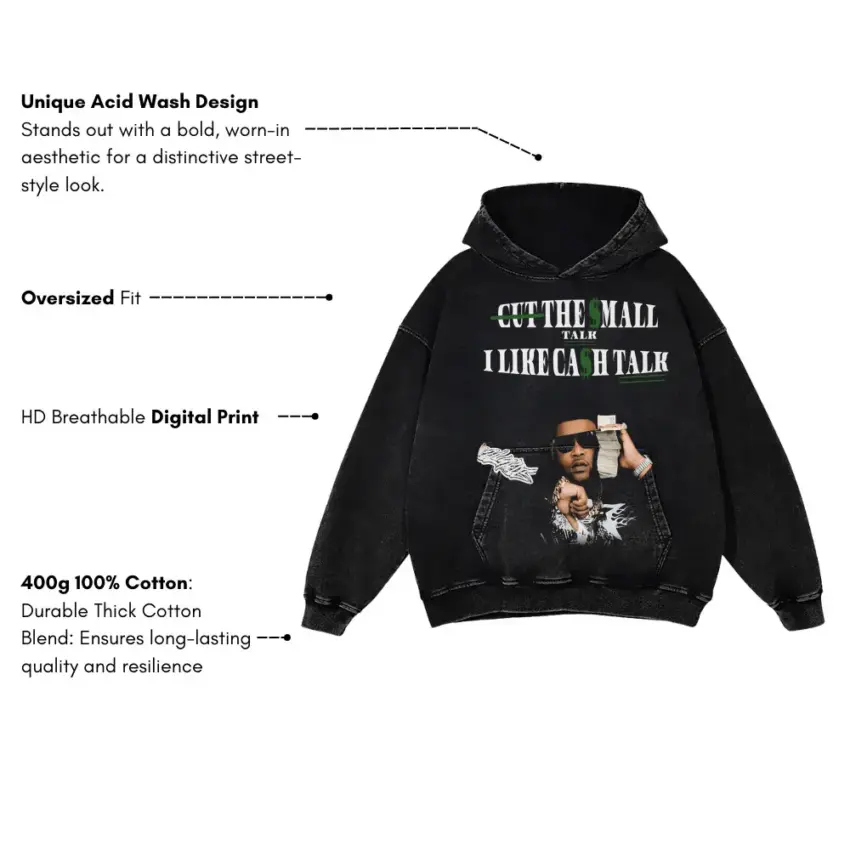 Moneybagg Cash Talk Aicd Wash Oversized Hoodie - Image 5