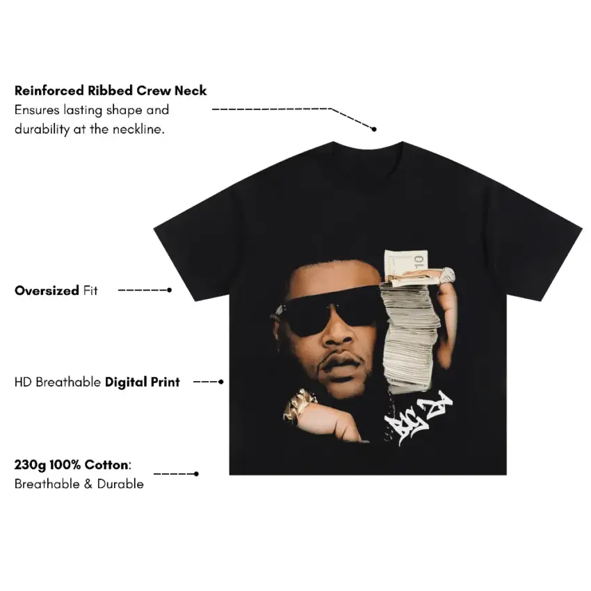 Moneybagg Yo Federal Oversized Black Graphic Tee - Image 5