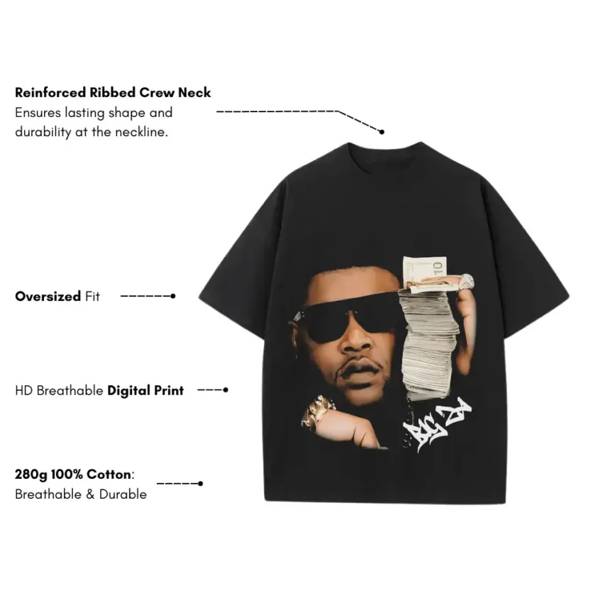 Moneybagg Yo Federal Heavyweight Oversized Black Graphic Tee - Image 5