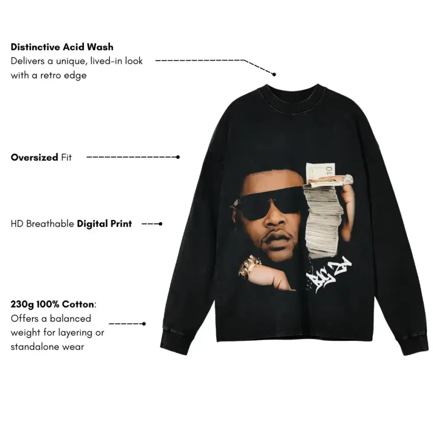 Moneybagg Yo Federal Aicd Wash Oversized Long Sleeve Shirt - Image 5