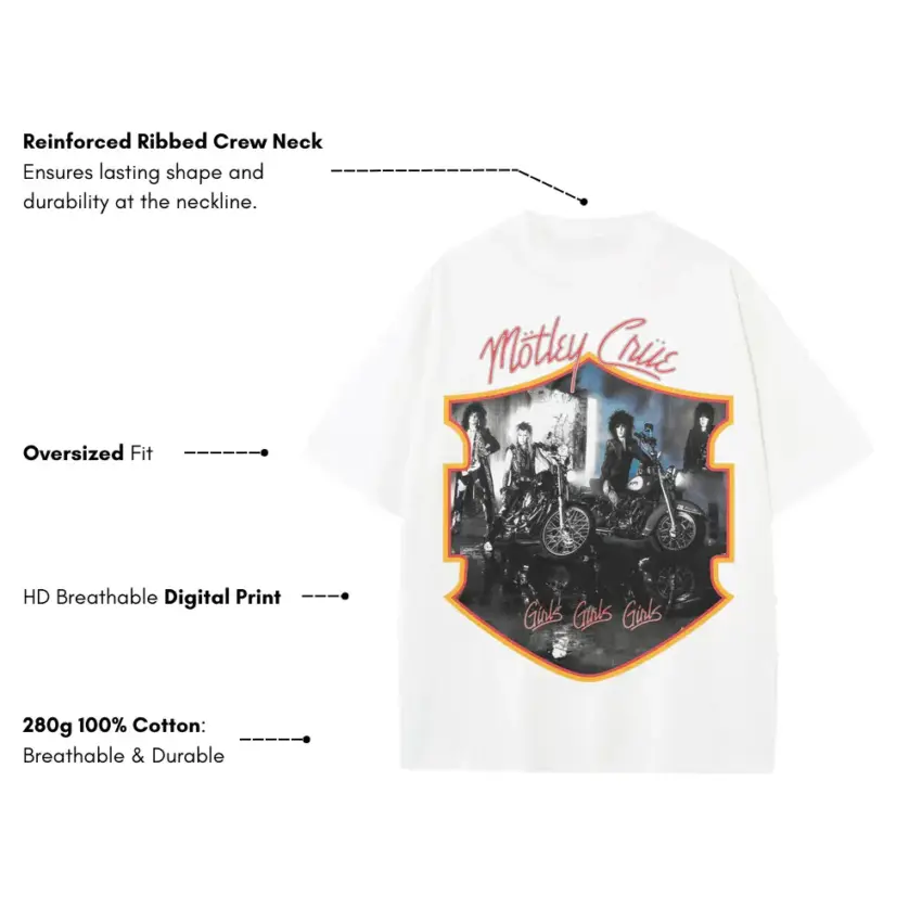 Motley Crue Collage Heavyweight Oversized White Graphic Tee - Image 5