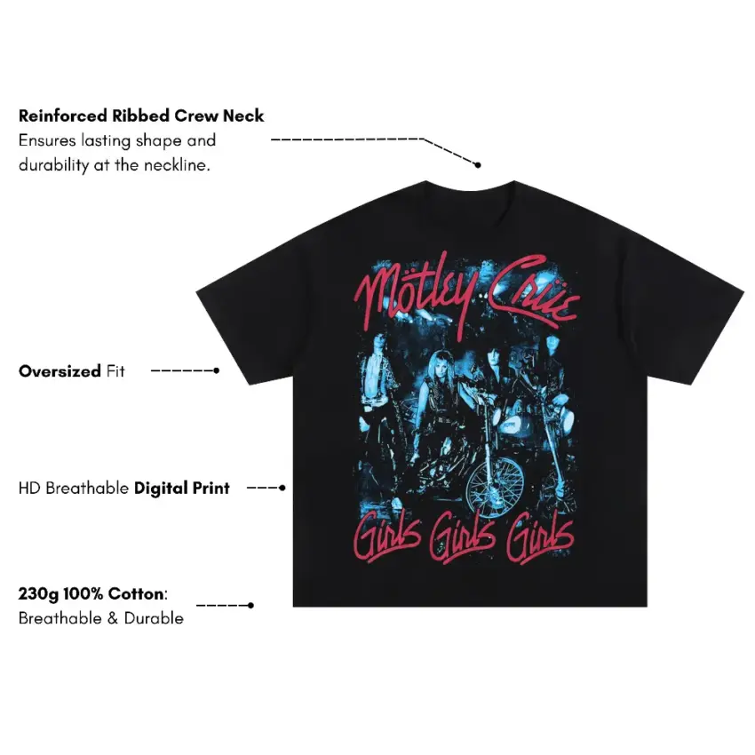 Motley Crue Girls Girls Girls Oversized Black Graphic Tee - Image 5