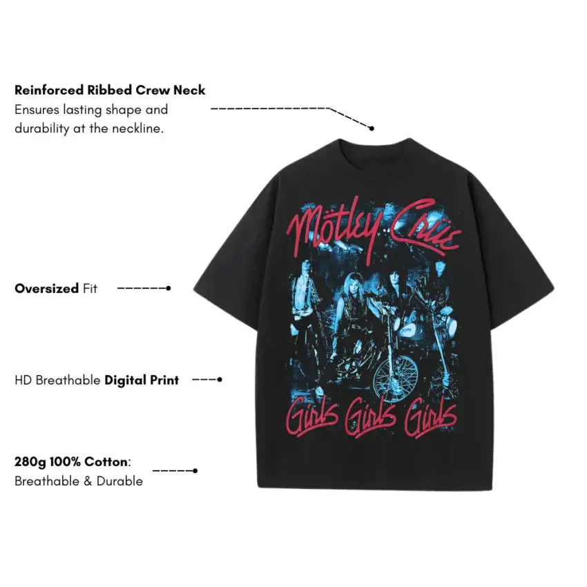 Motley Crue Girls Girls Girls Heavyweight Oversized Black Graphic Tee - Image 5
