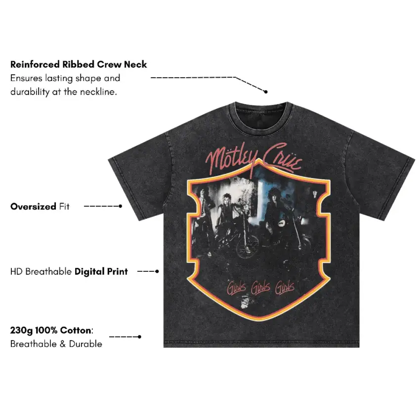 Motley Crue Shield Oversized Acid Wash T-shirt - Image 5