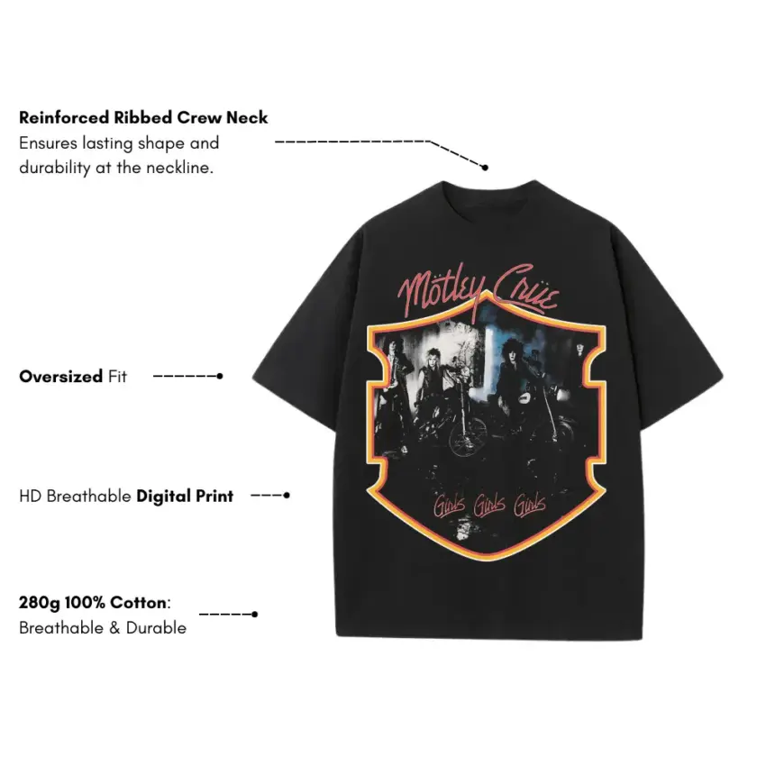 Motley Crue Shield Heavyweight Oversized Black Graphic Tee - Image 5