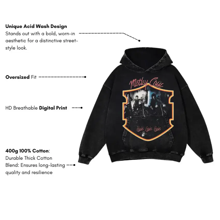 Motley Crue Shield Aicd Wash Oversized Hoodie - Image 5