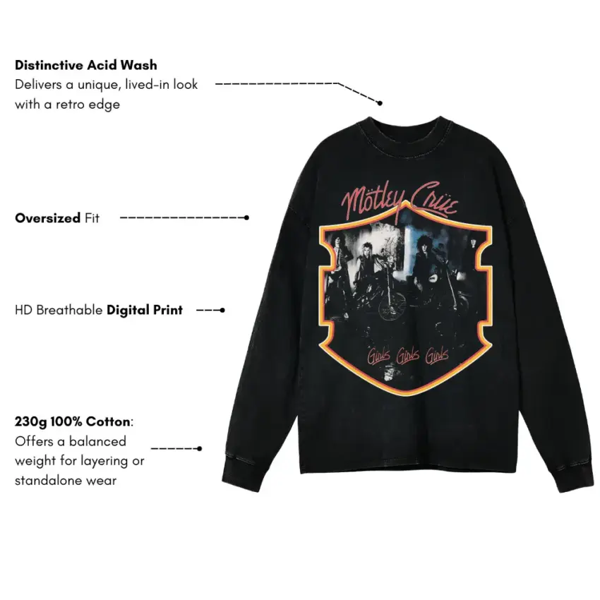 Motley Crue Shield Aicd Wash Oversized Long Sleeve Shirt - Image 5