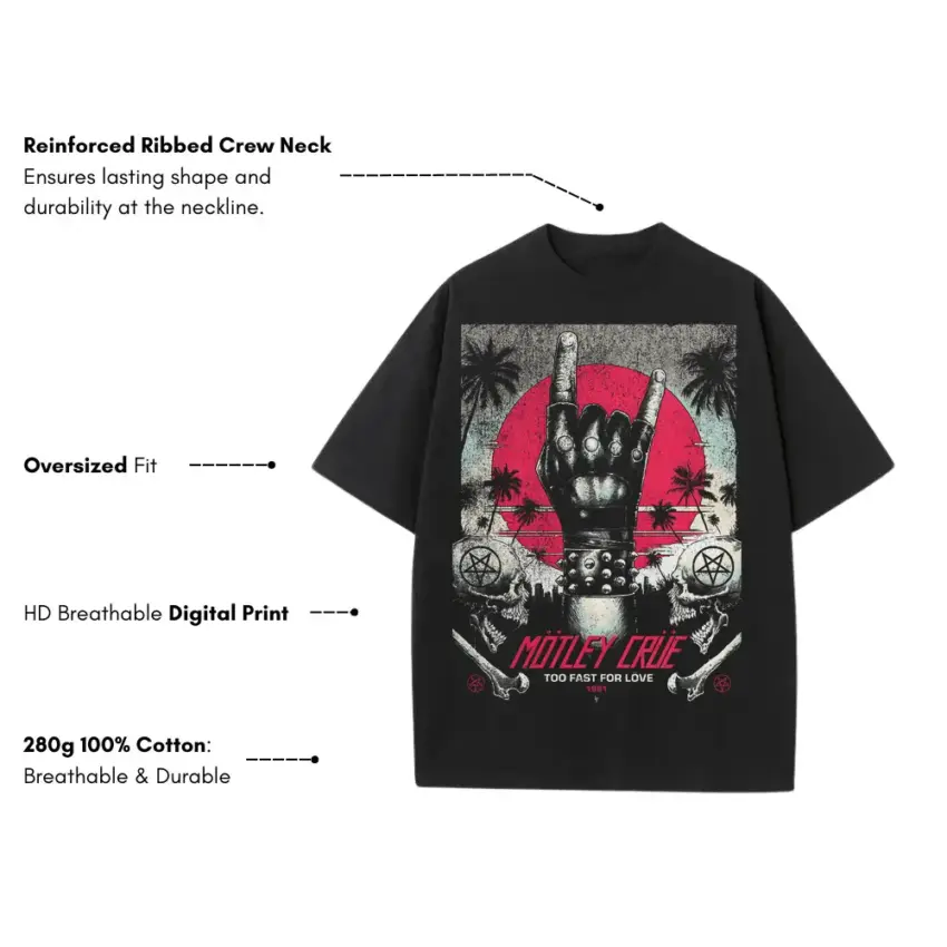 Motley Crue Wild Side Heavyweight Oversized Black Graphic Tee - Image 5