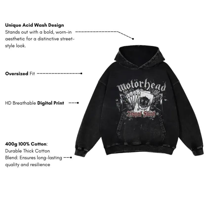 Motorhead The Ace Of Spades Aicd Wash Oversized Hoodie - Image 5