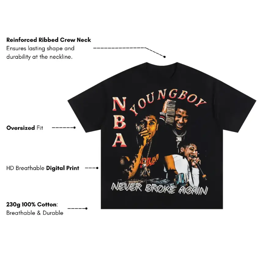 NBA Youngboy Never Broke Again Oversized Black Graphic Tee - Image 5