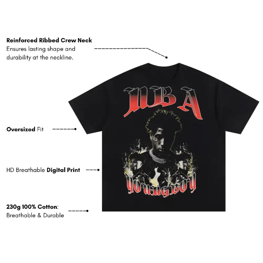 NBA Youngboy Untouchable Oversized Black Graphic Tee - Image 5