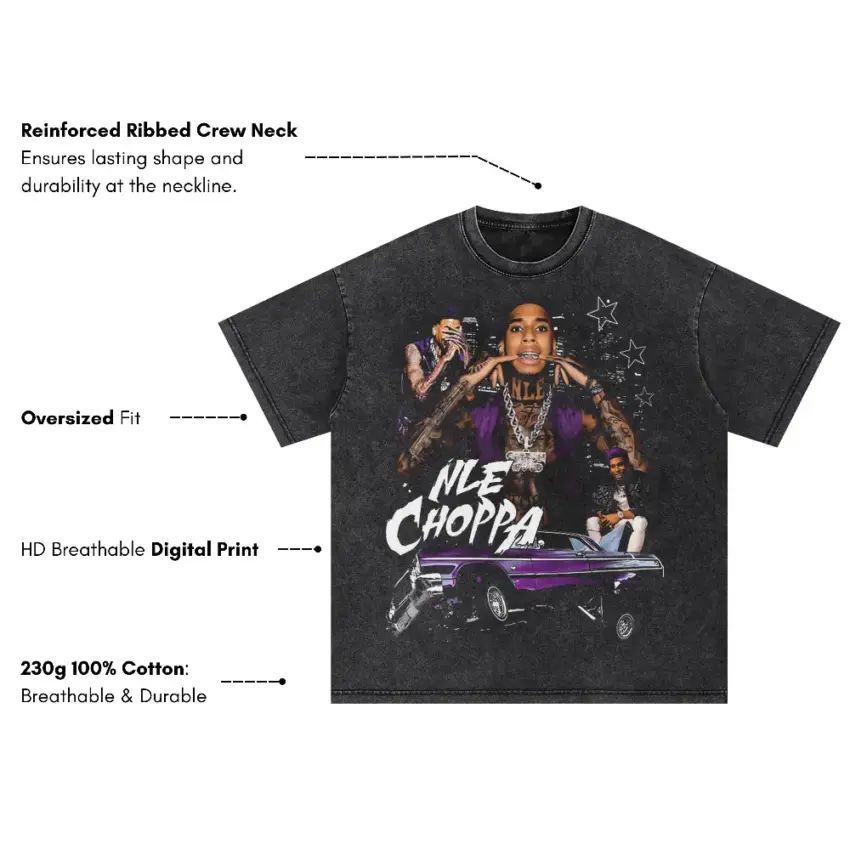 NLE Choppa Shotta Flow Oversized Acid Wash T-shirt - Image 5