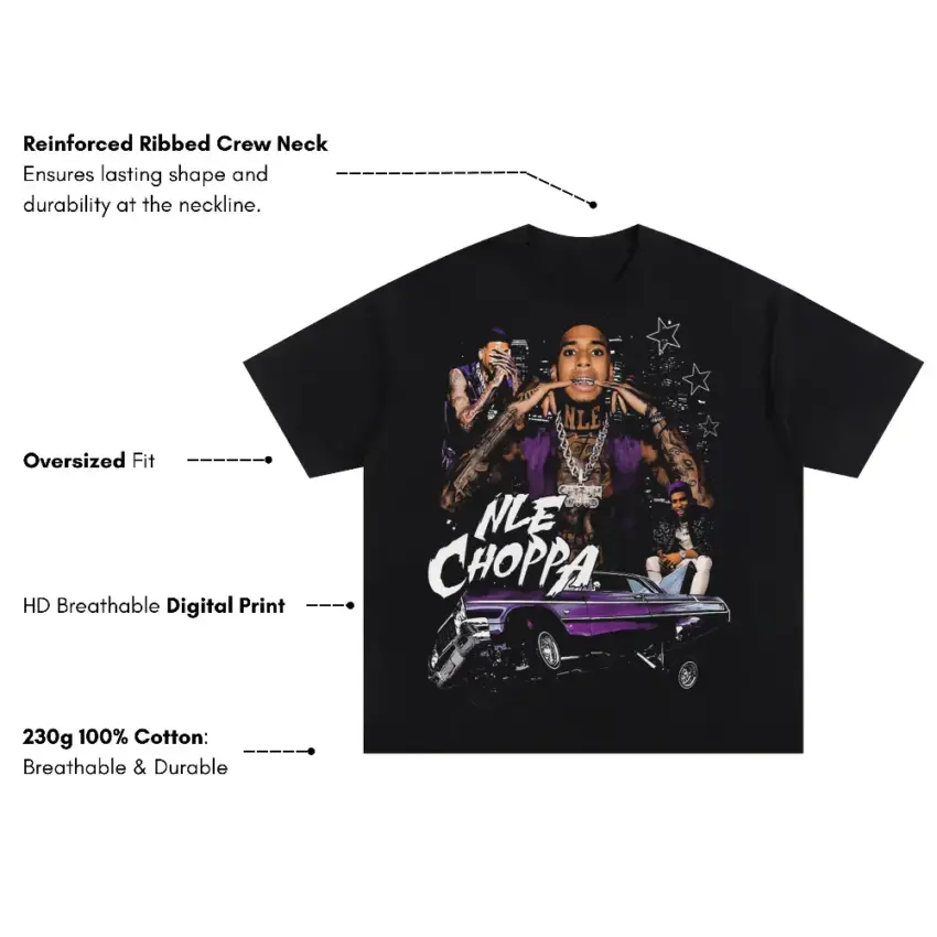 NLE Choppa Shotta Flow Oversized Black Graphic Tee - Image 5