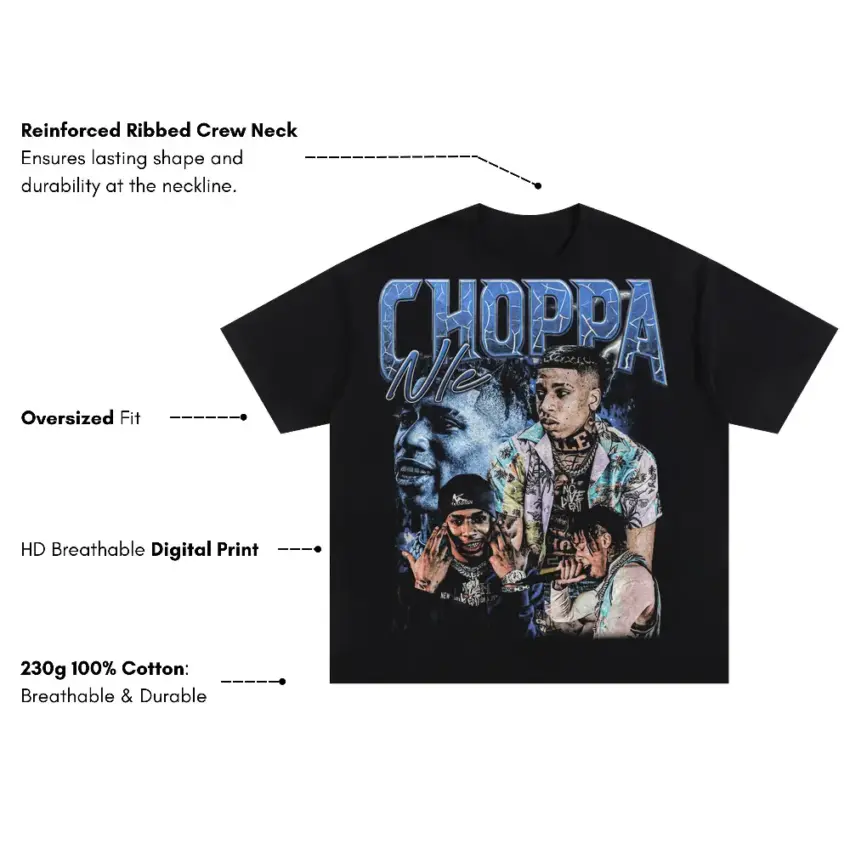 NLE Choppa Top Shotta Oversized Black Graphic Tee - Image 5