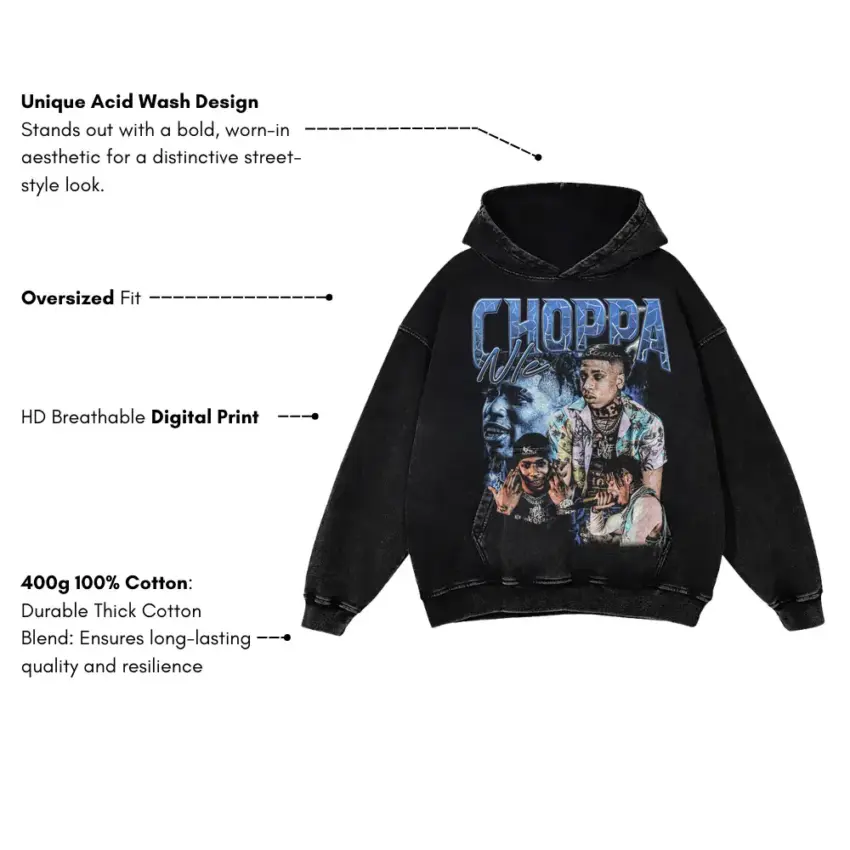 NLE Choppa Top Shotta Aicd Wash Oversized Hoodie - Image 5