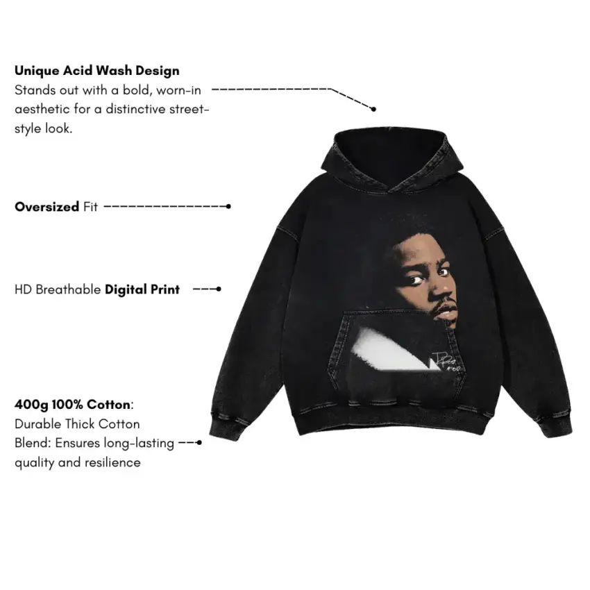 Nas Illmatic Portrait Aicd Wash Oversized Hoodie - Image 5