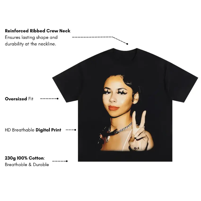 Natti Natasha Peace Sign Oversized Black Graphic Tee - Image 5