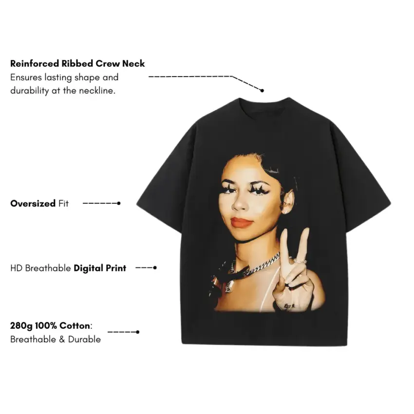 Natti Natasha Peace Sign Heavyweight Oversized Black Graphic Tee - Image 5